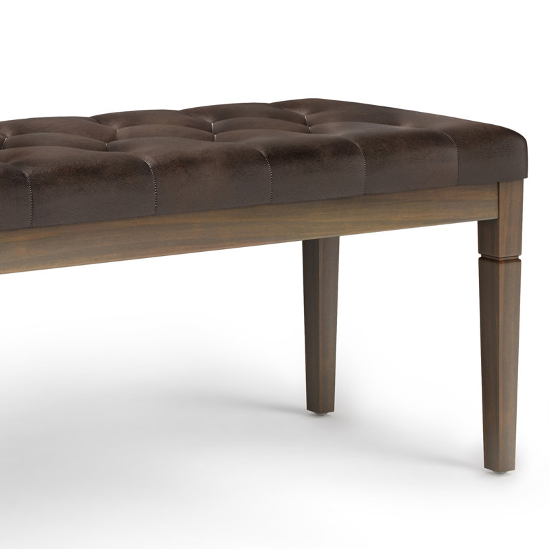 Distressed Brown Faux Leather Tufted Ottoman Bench
