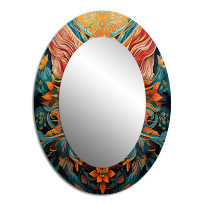 Cosmic Teal Cat With Mysterious Gaze I - Large Oval Wall Mirror On Metal