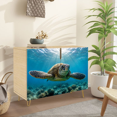 Sideboard Buffet Cabinet with Storage Beautiful Hawaiian Green Sea Turtle with 2 Doors for Living Room and Kitchen