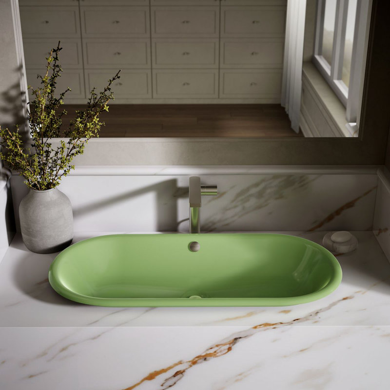 Iron Plains 33 In. Oval Drop-In / Undermount / Vessel Bathroom Sink, Fresh Green