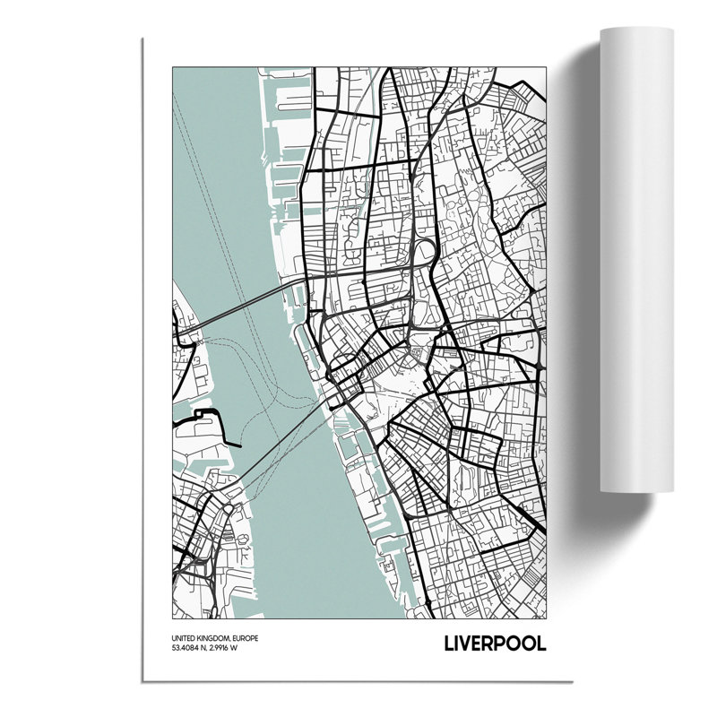 Map Liverpool UK - Frameless Print, 84cm H x 59cm W x 0.1cm D