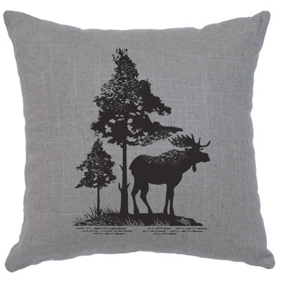 Wooded River Image Pillow - Moose Tree - Linen Gray