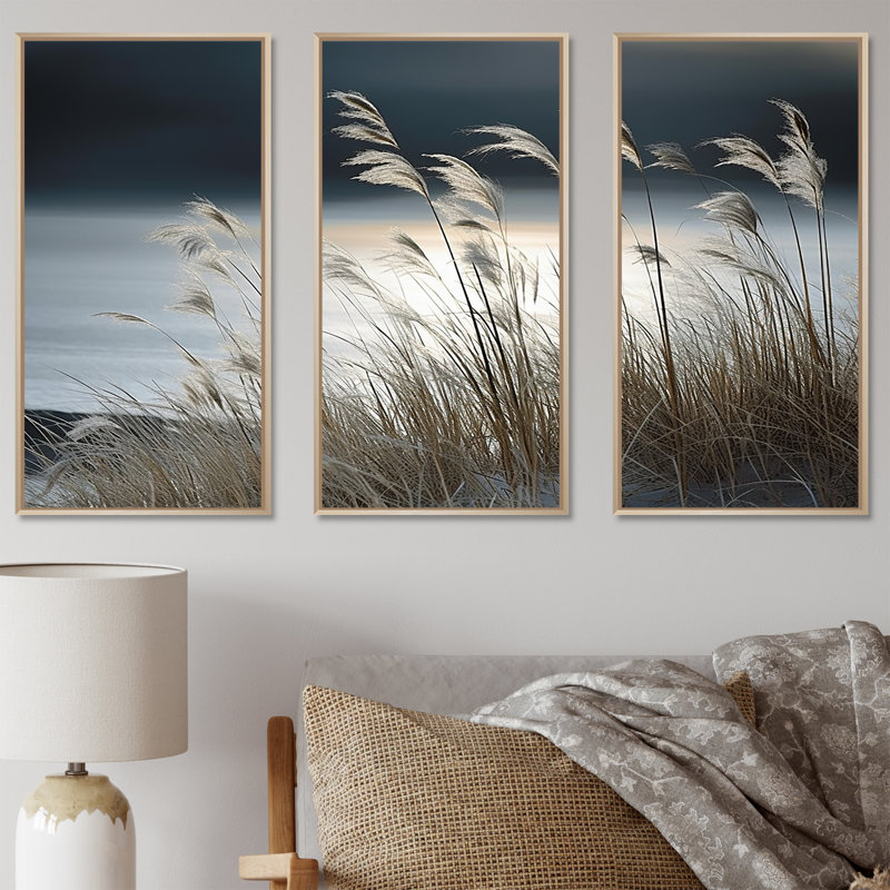 Plage, paysage d'hiver - ensemble de salon art mural océan, H 28 po x l 36 po x P 1 po, Cadre naturel flottant