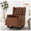 Chaise berçante à oreilles en polyuréthane brun clair avec coutures en losange capitonnées et structure en bois massif