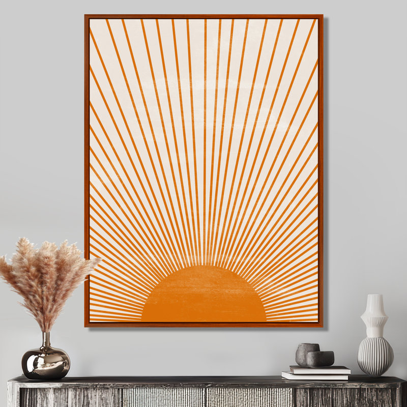 Soleil, art mural sur toile, impression graphique minimaliste orange - Orange Sun Print III, Reproduction avec cadre flottant
