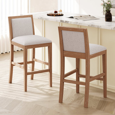 Ensemble de 2 tabourets de bar d'une hauteur de 30,5 pouces, structure en bois d'hévéa, coussin en tissu éponge et tabourets de bar rembourrés, chaises de bar rétro convenant à un îlot de cuisine, une chambre à coucher ou une salle à manger.