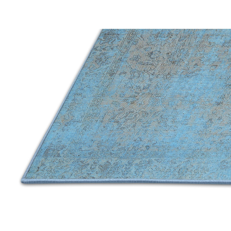 Tapis de zone bleu contemporain, Rectangle 3 pi x 5 pi