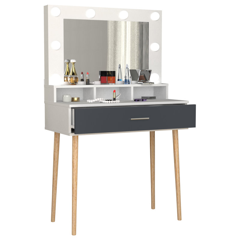 Sacaton Dressing Table with Mirror, Black / Grey