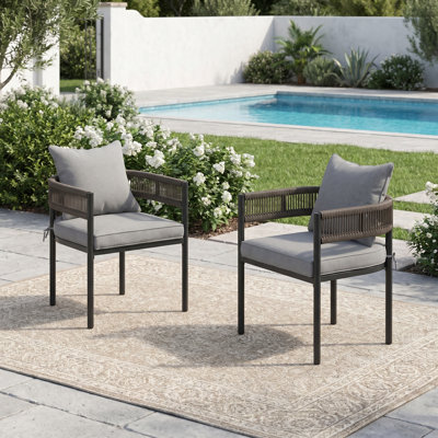 Outdoor Wicker Dining Chair With Cushions Set Of 2