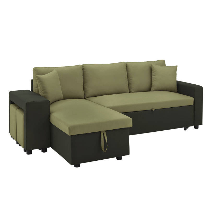 Canapé-lit et chaise longue réversible avec repose-pieds de 92,5 po Dovie, Vert foncé et pâle