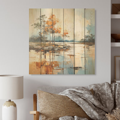 «Lake Smmer Charm» - Art mural en bois sur un bois de pin naturel