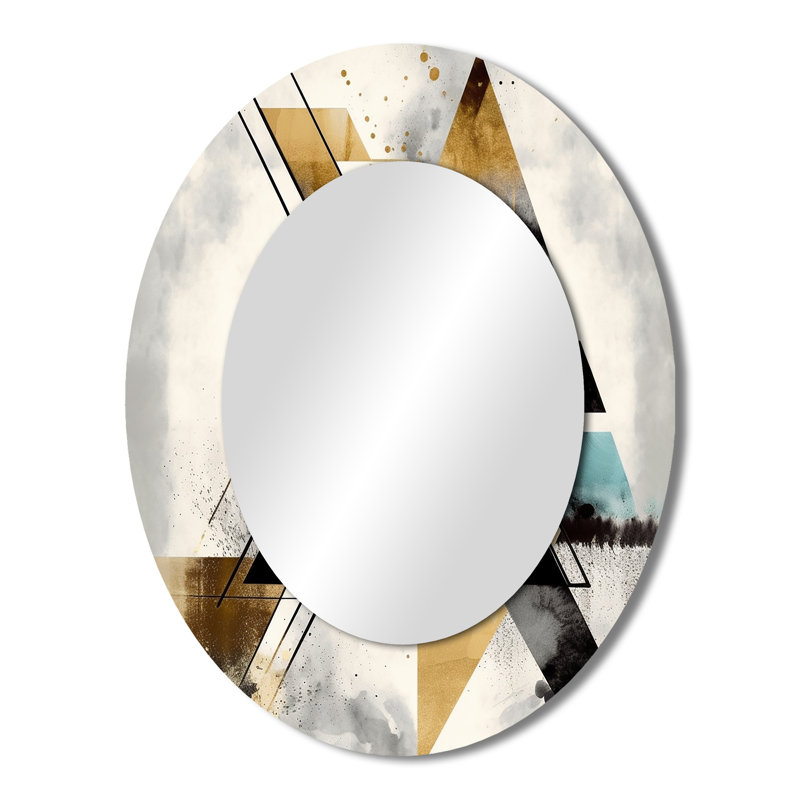Green Triangle Boho III - Abstract Oval Decorative Mirror On Metal, 43" x 33"