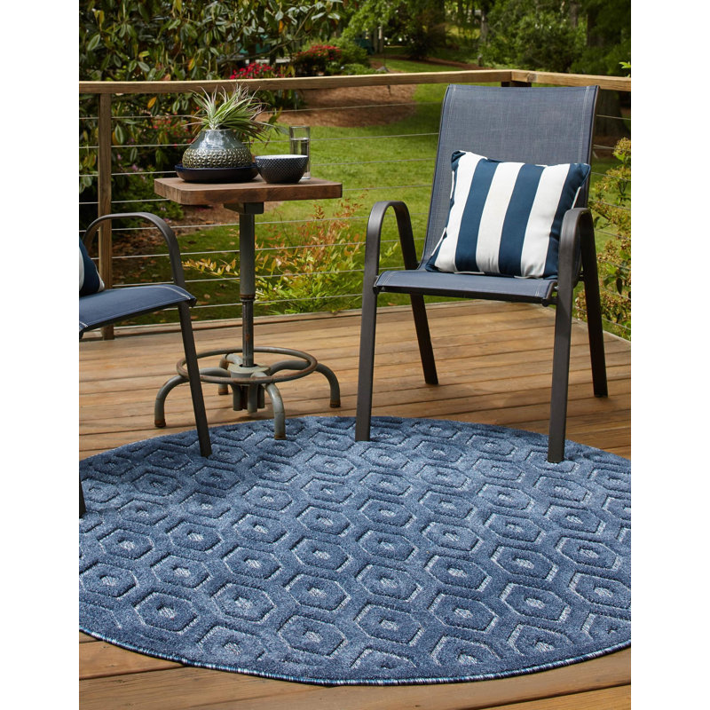 Tapis intérieur / extérieur bleu marine Heckstall, Rond 5 pi 3 po