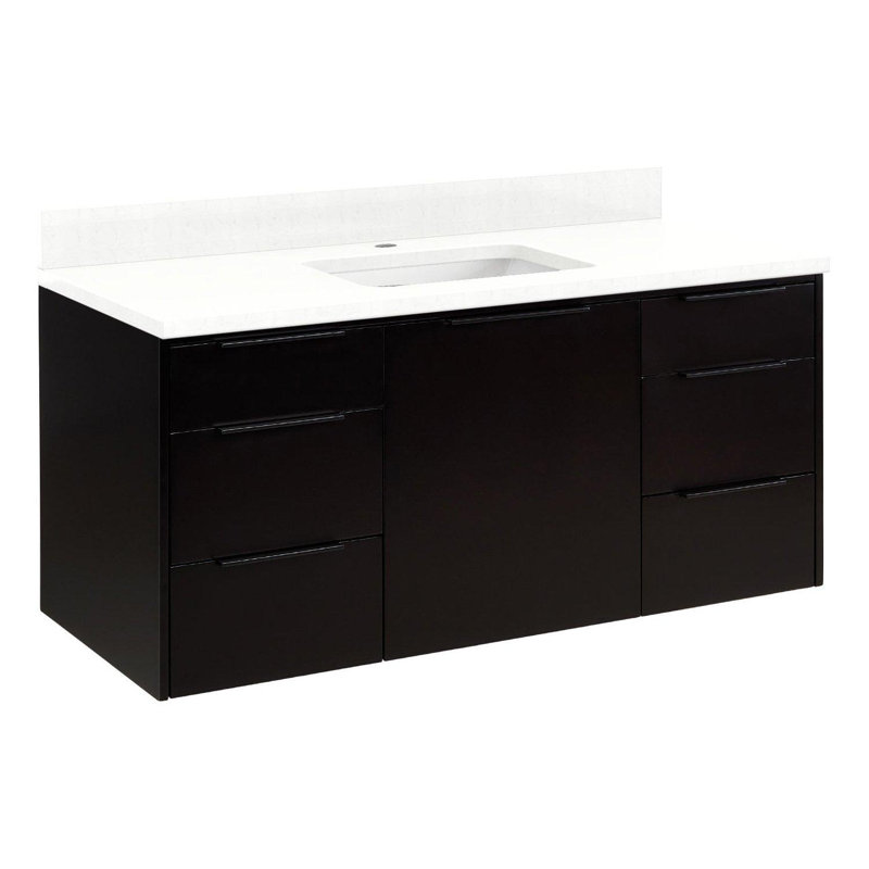 48" Dita Single Bathroom Vanity Set with Rectangular Undermount Sink, Single-Hole, Feathered White Quartz, Black