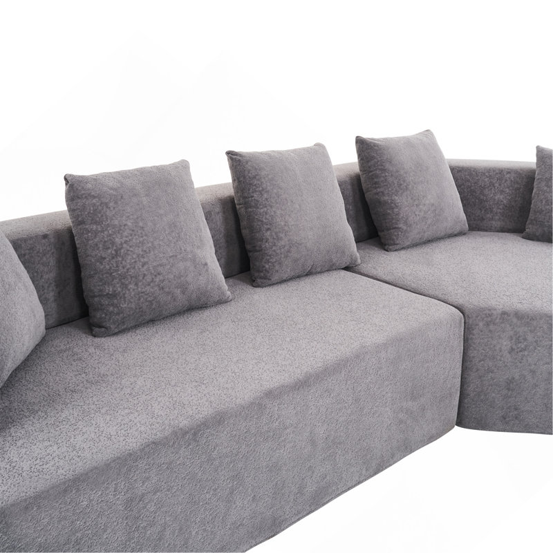 Felip 29.5" Curved Chenille Upholstered Sectional Sofa with Deep Seat, Gray Polyester
