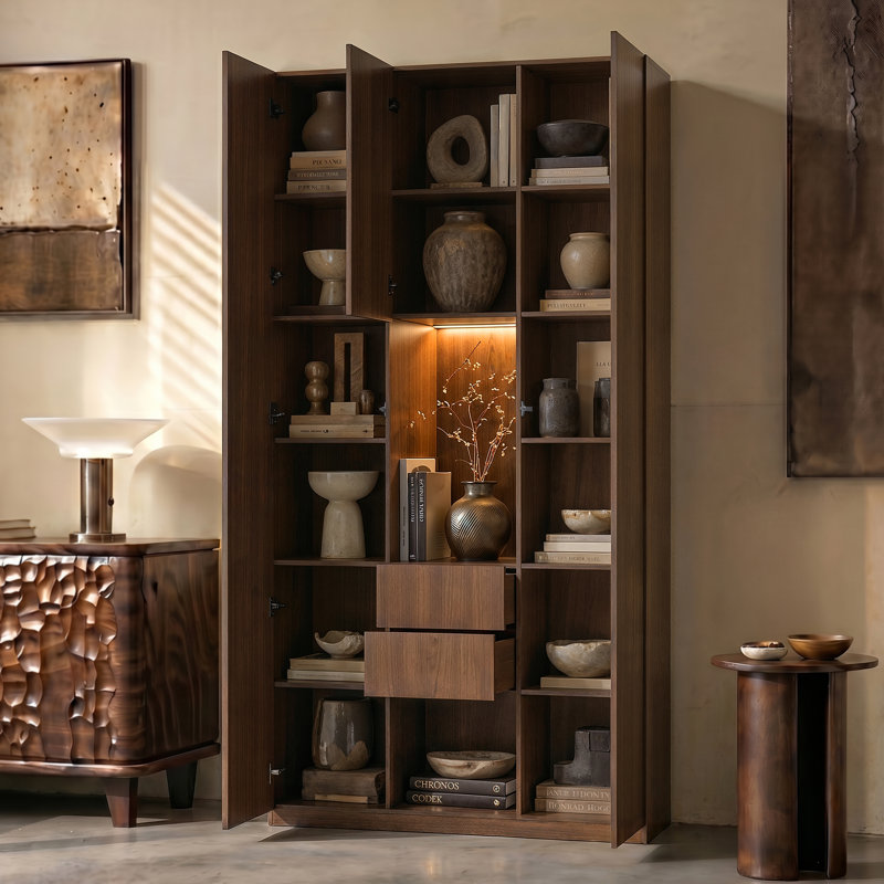 Aarti 92.5''H Three-Door China Cabinet, Brown