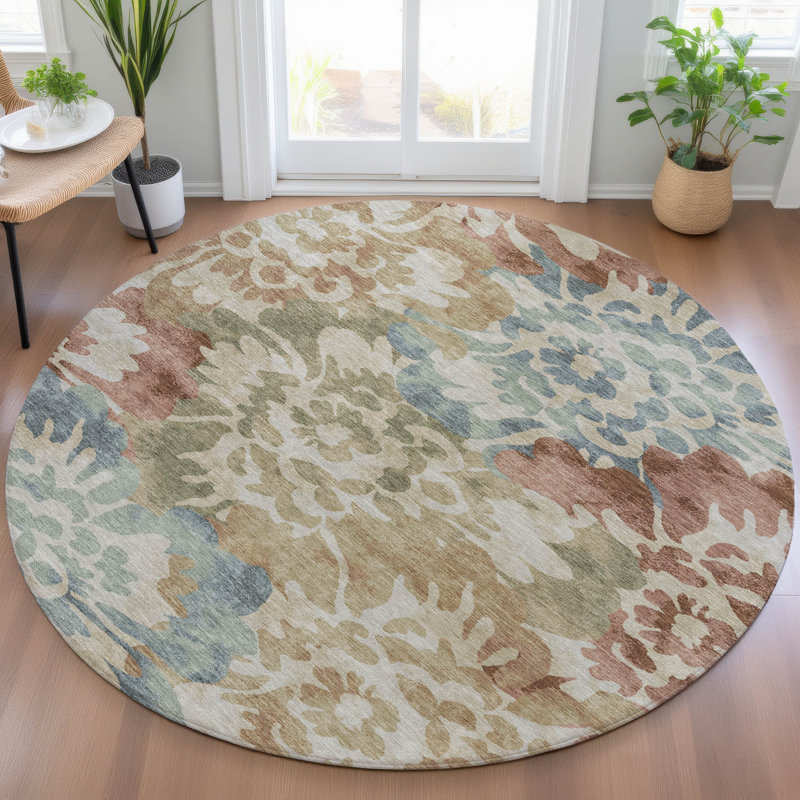 Machine Washable Indoor/Outdoor Xhevrie Paprika Rug, Round 8'