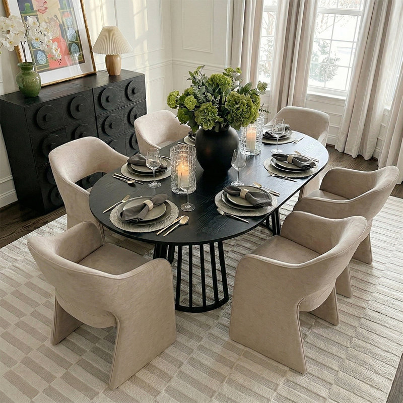 6 - Person Dining Table Sets With Extendable Table & 6 Upholstered Chenille Chairs, Brie