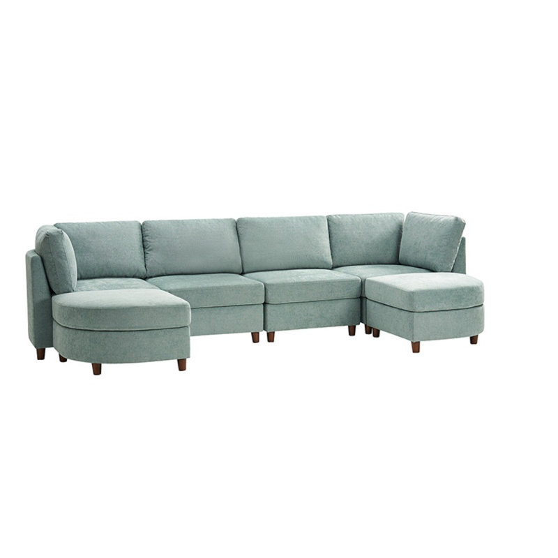 Taneiqua Modern 317.5cm W 6 Seater Chenille Sofa with Modular Design, Sage