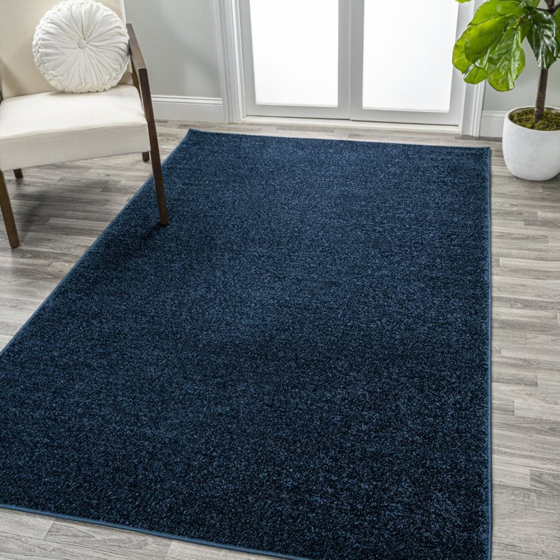 Airidas Solid Low-Pile Navy Rug, Rectangle 8' x 10'