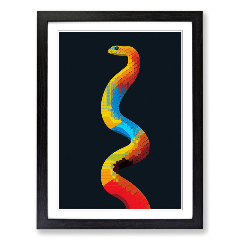 Python Minimalism Art - Framed Print, 64cm H x 46cm W x 2cm D, Black Framed