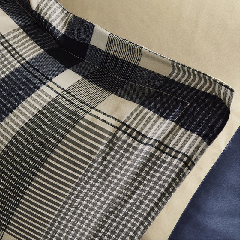 Literie à carreaux avec édredon, draps et taies d'oreiller bleu marine