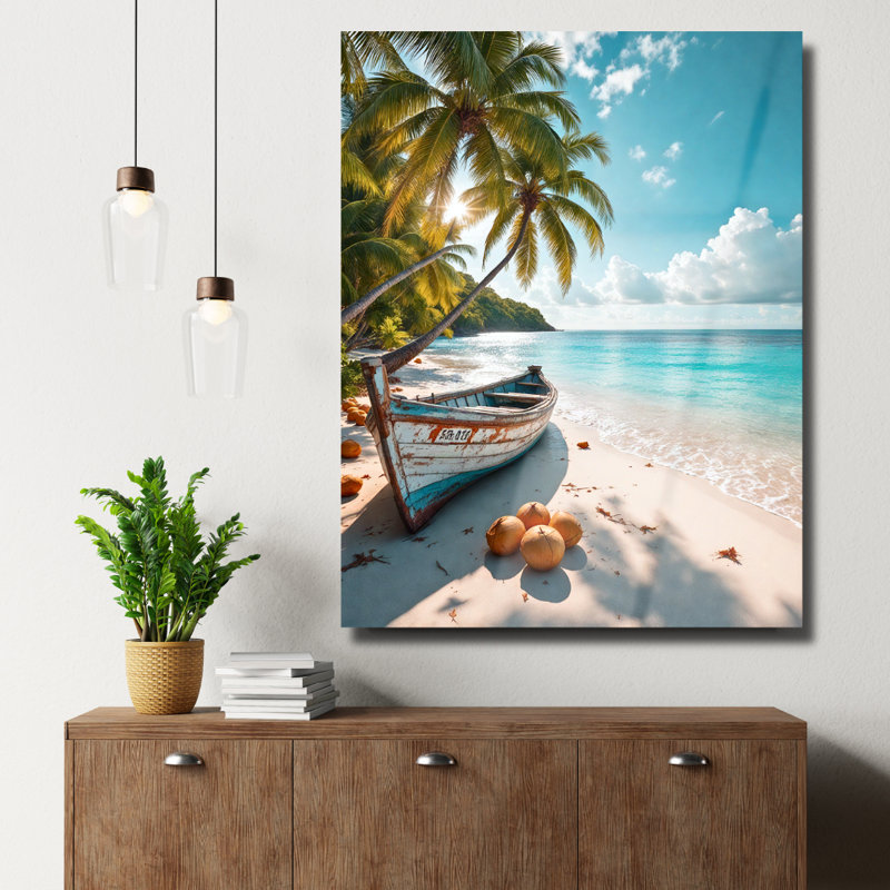 Art mural en verre trempé Tropical Beach, 12" H x 8" W
