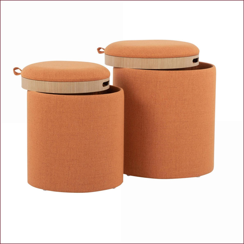 Ensemble de repose-pieds gigognes pour sièges supplémentaires Rangement, bois naturel contemporain Tissu bleu marine par LumiSource | Bleu marine | Tissu
