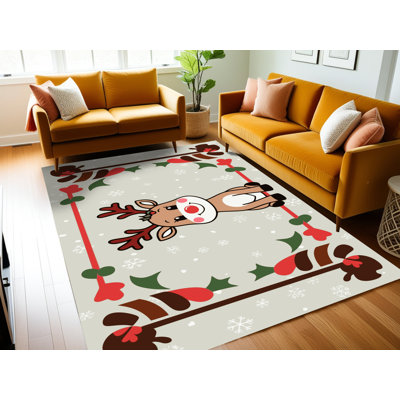 The Holiday Aisle® Washable Christmas Winter Holiday Rug