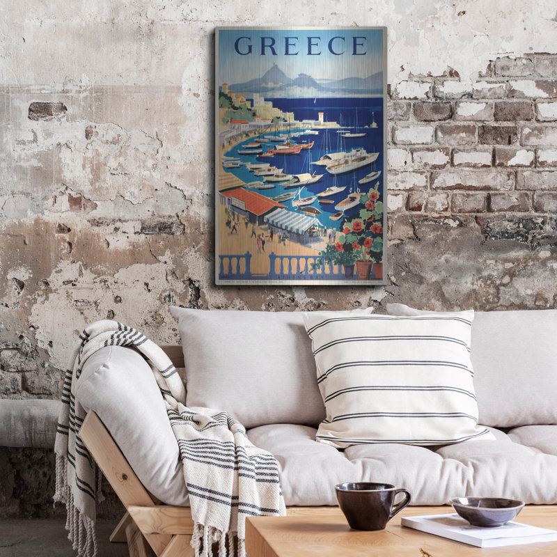 Art mural en métal Breakwater Bay, «Grèce Bay» par Vintage, H 36 po x l 24 po