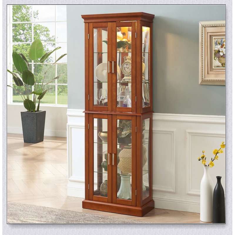 Vitrine éclairée avec étagères réglables et panneau arrière miroir pour des solutions de rangement élégantes à la maison