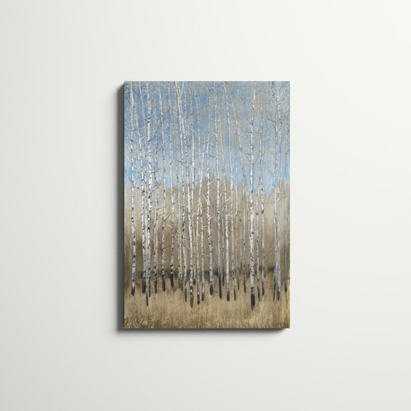 «Dusty Blue Birches I», peinture sur toile, H 36 po x l 24 po