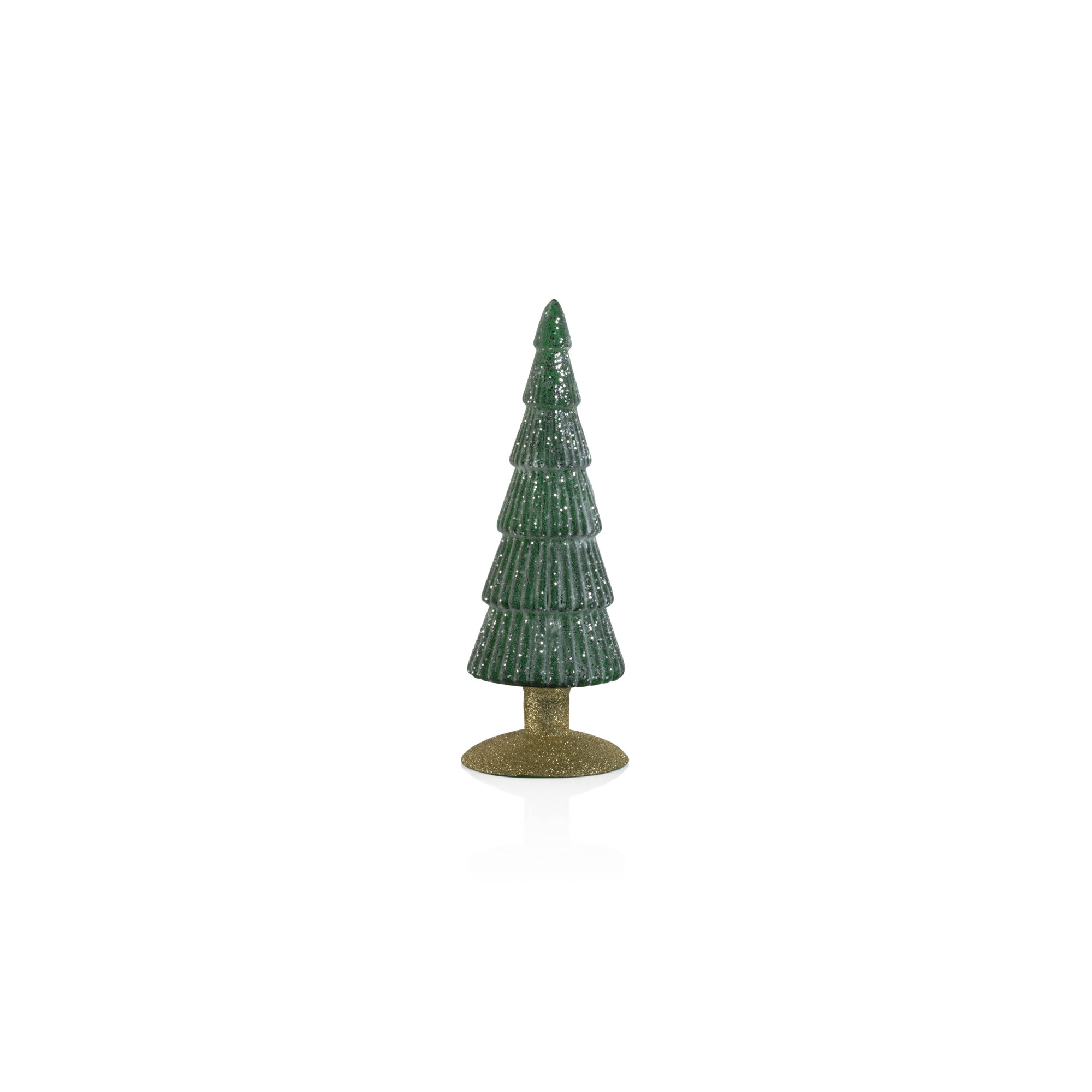 Amaryllis Glass Tree on Glitter Base, Green/Gold, 9.5" H x 3.5" W x 3.5" D