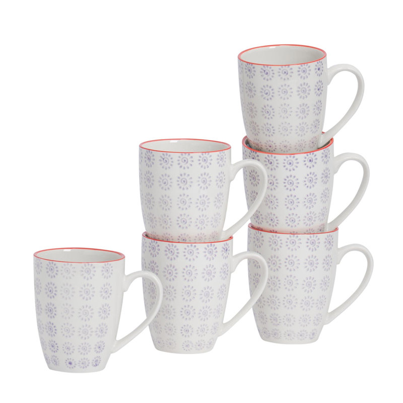 Porcelain Coffee Mug, 6, Purple/Red