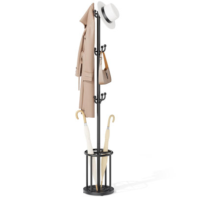 Arbre d'entrée autoportant avec porte-parapluie et porte-chapeaux, noir