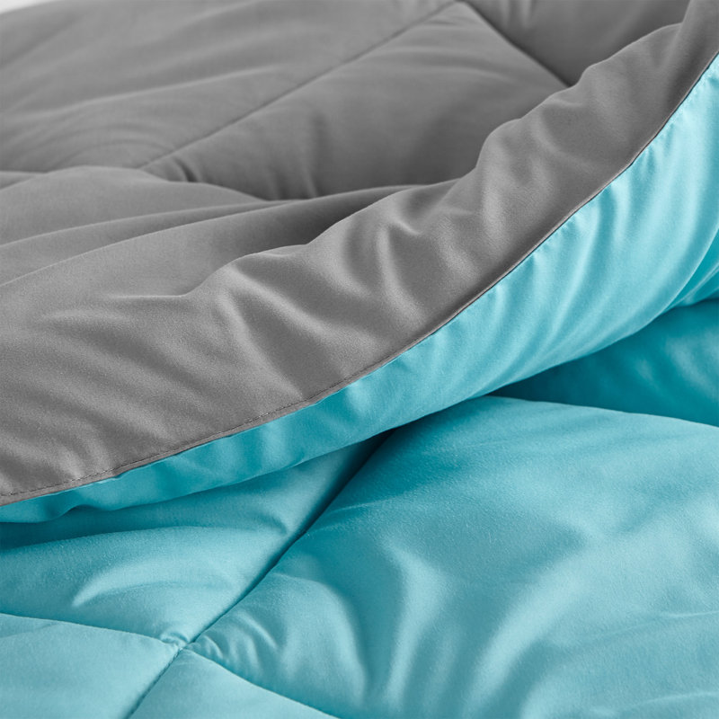 Reversible Microfiber Oversized Full XL Comforter, Aqua/Alloy, Full XL Comforter