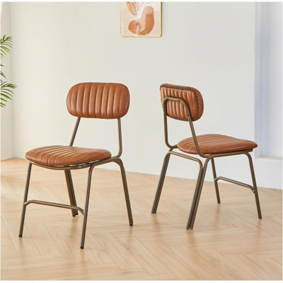  Ensemble de 2 chaises de salle à manger de style Mid-Century moderne, chaise rétro avec siège / dossiers rembourrés en similicuir et pieds et protecteurs en métal vieillis rétro pour la salle à manger de cuisine (brun)