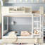 Lit superposé double avec lit gigogne, cadre de lit superposé en bois avec bibliothèque intégrée et garde-corps de sécurité de haute qualité, conception de forme d'automobile pour enfants, blanc et beige-1100890779-1100890781