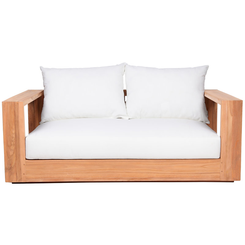 Gazel 63'' Wide Teak Loveseat with Cushions, White