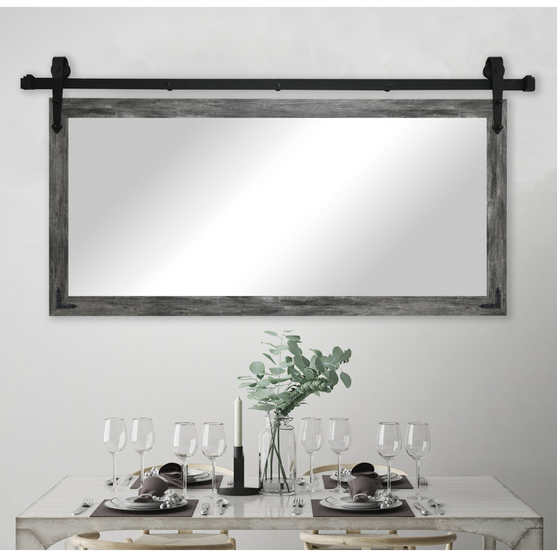 Neace Wood Wall Mirror, 38" H x 71" W, Gray Barnwood