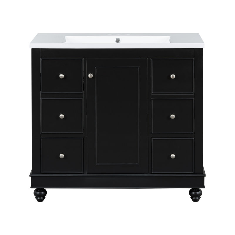 Meuble-lavabo moderne avec lavabo en résine intégré, Noir