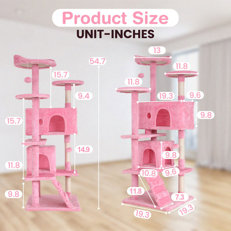 Tour pour arbre à chat Derrell, H 54,7 po x l 19,3 po x P 19,3 po, Rose