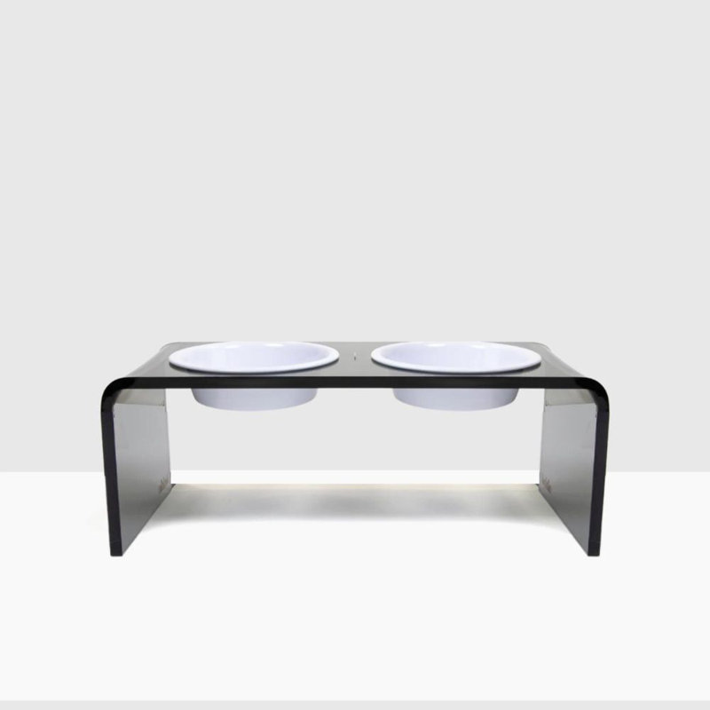 Acrylic Double Bowl Elevated Pet Feeder, White