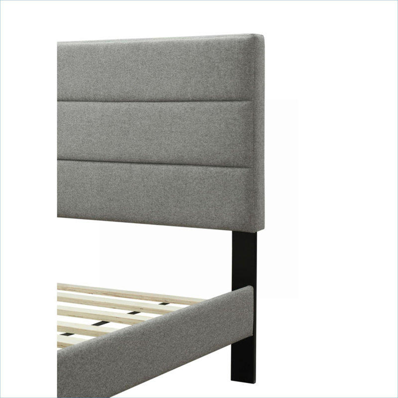 Upholstered Channel Style Twin Sized Bed Frame with Convenient USB Charging, Slate Gray Polyester Fabric, Twin