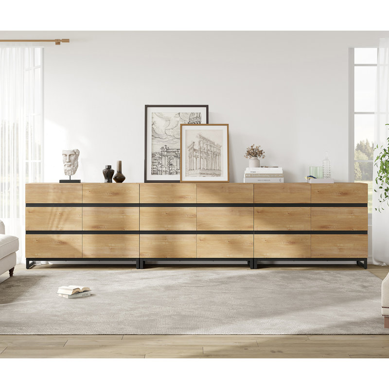 3 PCS Accent Cabinet For Bedroom, Closet Organizers And Storage With 12 Drawers, Chest Of Drawers With Metal Base, Modern Wooden Dresser
