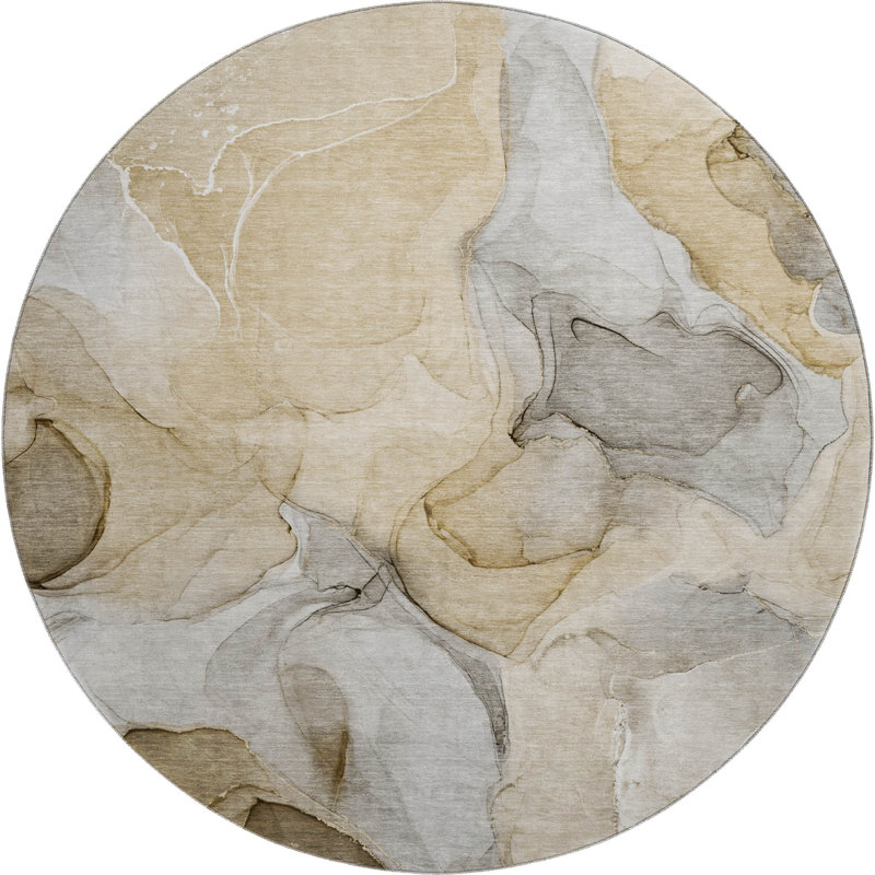 Premium Machine Washable Cerrito AMF504 Brown Rug, Round 8'