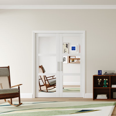 Interior French Doors Modern Closet Door Mirrored Surface Pantry Door Primed With Adjustable Ball Catch/Handle