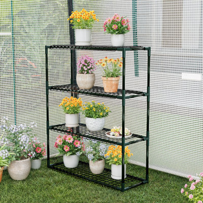 Support à plante à cadre en métal vert foncé à 4 niveaux (6 pièces), étagère à fleurs 32 po x 40 po x 12 po pour l'intérieur et l'extérieur