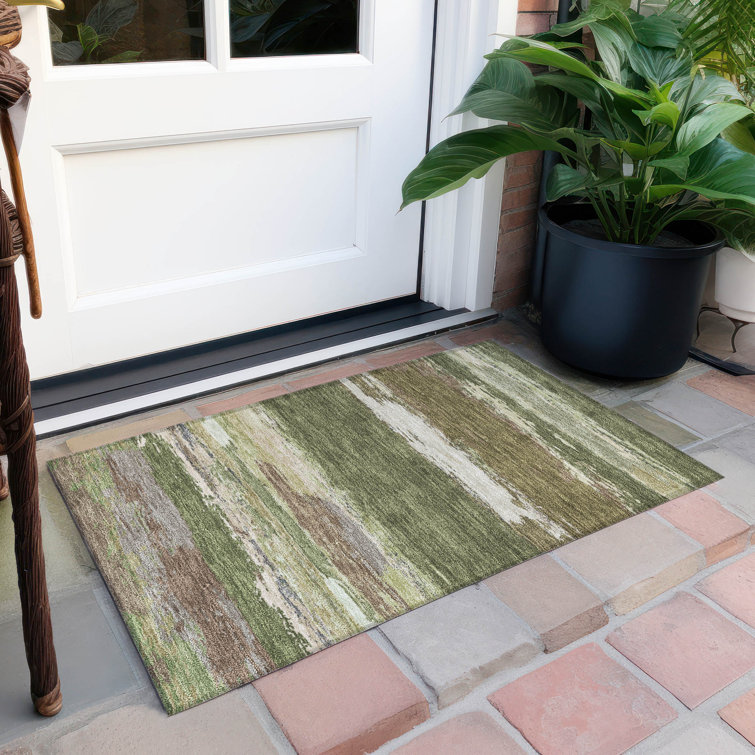 Machine Washable Indoor/Outdoor Christain ACN1284 Olive Rug