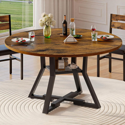 Table de salle à manger ronde de 110 cm (43,3 po) pour 4 à 6 personnes, table de cuisine ronde avec plateau en bois, table de salle à manger avec rangement et base lestée pour la cuisine ou le salon